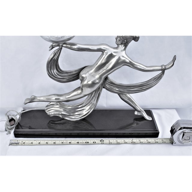 1990s 1990s Art Deco Nude Lamp/after A.Ouline Silvered Bronze For Sale - Image 5 of 18