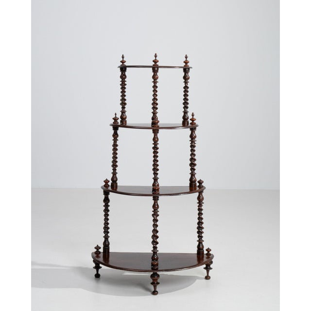 Jacobean 19th Century United Kingdom Rich Walnut Brown Four-Tier Turned Walnut Ã‰tagÃ¨re For Sale - Image 3 of 11