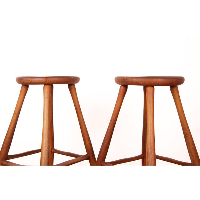 Vintage Beech and Molded Wood Stools in the style of Guillerme and Chambron, 1960s, Set of 6, in Very Good conditions....