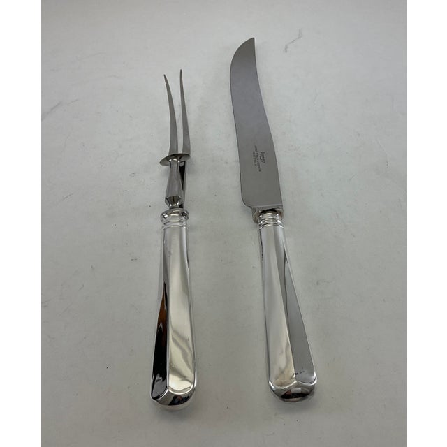 English 1980s Silver Pair Carving Set, Carving Fork & Carving Knife, Rattail . For Sale - Image 3 of 12