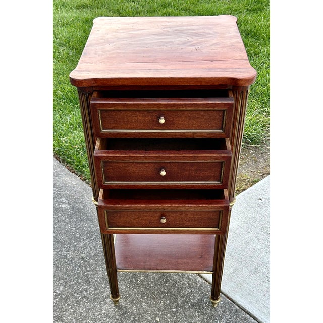 Brown Antique French Regency Style Three Drawer Mahogany Chest W/Brass Fittings For Sale - Image 8 of 13