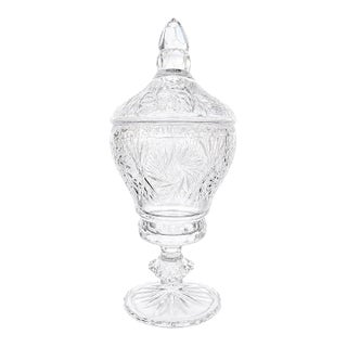 Vintage Cut Crystal Pedestal Lidded Apothecary Jar With Finial Top For Sale