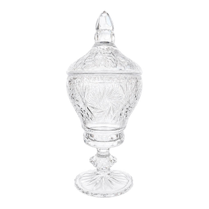Vintage Cut Crystal Pedestal Lidded Apothecary Jar With Finial Top