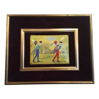 Rogy, Minstrel Commedia dell arte Clown Buffoon Jester, 1890s, Enamel on Wood, Framed For Sale