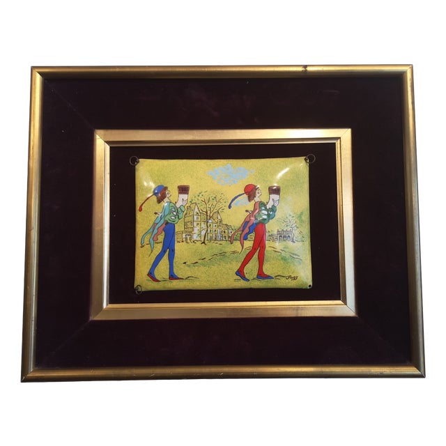 Rogy, Minstrel Commedia dell arte Clown Buffoon Jester, 1890s, Enamel on Wood, Framed For Sale