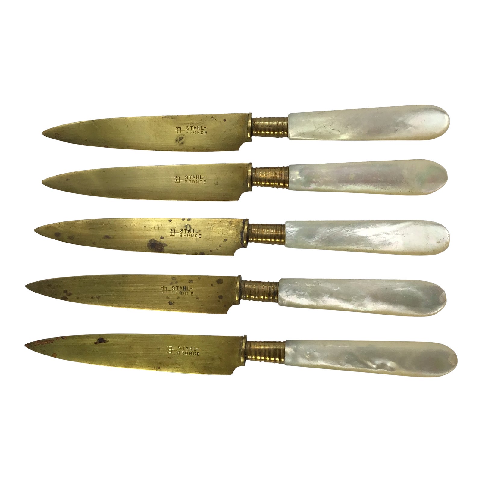Knife Set European Mop Handle 1940s Stahl Bronce German Fruit Knives