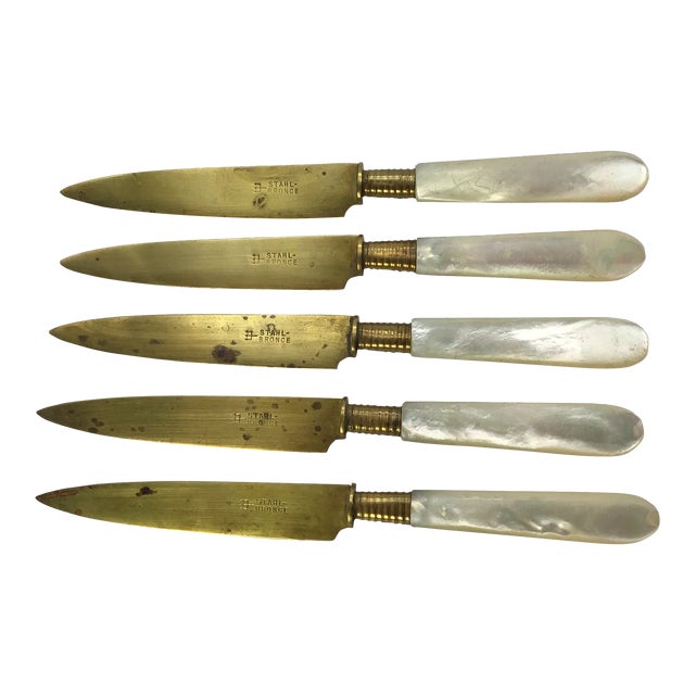 Knife Set European Mop Handle 1940s Stahl Bronce German Fruit Knives