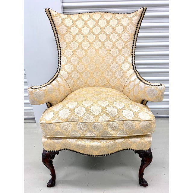 Antique Gold Silk Upholstered Wingback Chair Chairish
