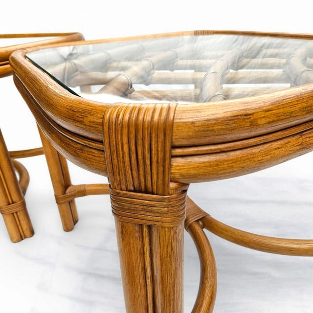 Vintage Glass Top Bamboo Side Tables - Celerie Kemble Style Mid Century Modern Glamour For Sale - Image 11 of 11