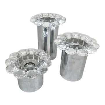 Vintage Chrome and Glass Flower Wall Sconces, 1970s, Set of 3 For Sale