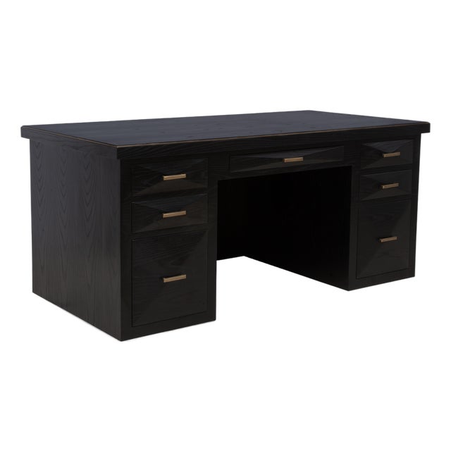 Desk in Black Oak With Brass Details by R&y Augousti For Sale