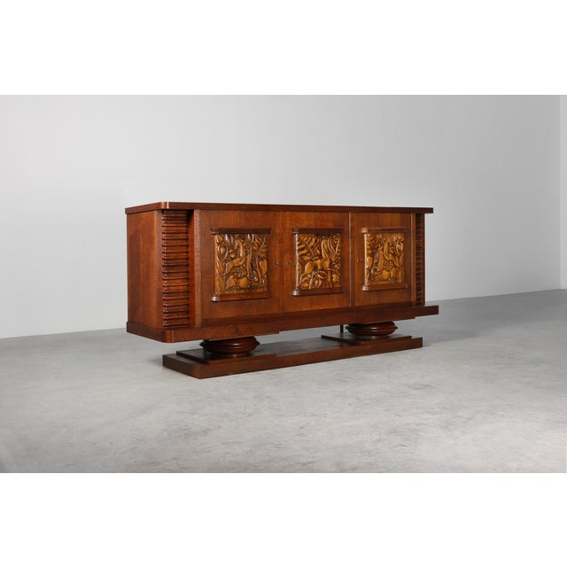Brown Art Deco French Oak Sideboard from Jacques Klein, 1925 For Sale - Image 8 of 16
