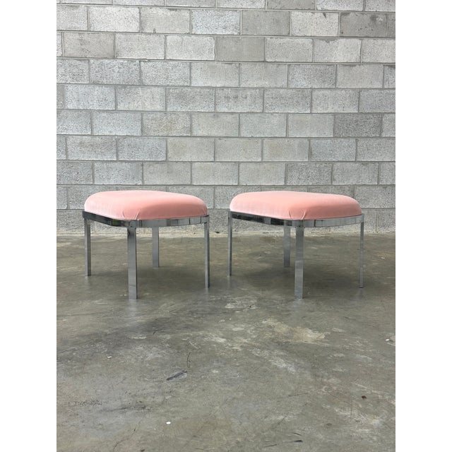 Mid-Century Modern 1970s Large Chrome Stools or Ottomans Attributed to Milo Baughman- A Pair For Sale - Image 3 of 11