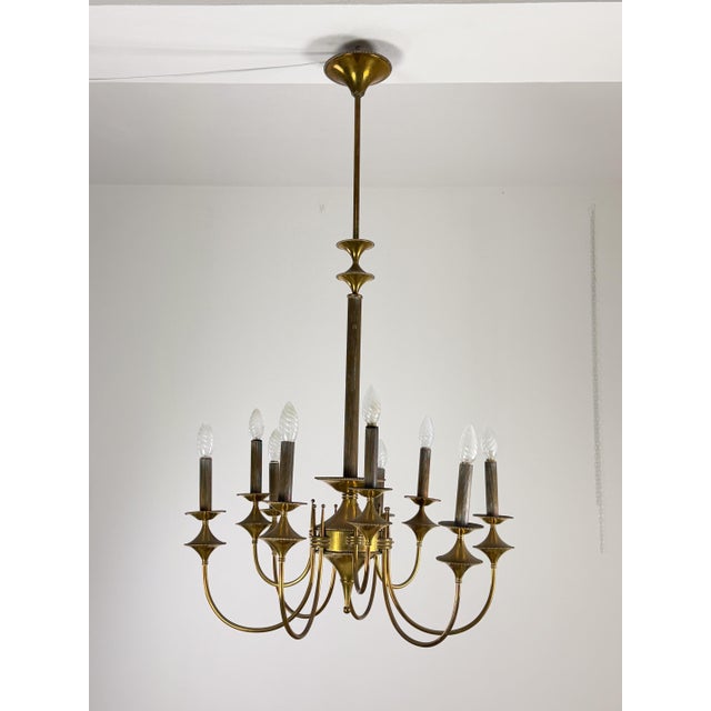 Art Deco Nine-Light Brass Chandelier, 1940s For Sale - Image 14 of 14
