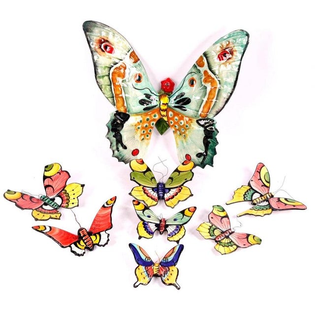 Italian and Portuguese Ceramic Butterfly Wall Plaques, 1970s, Set of 8 For Sale - Image 3 of 14