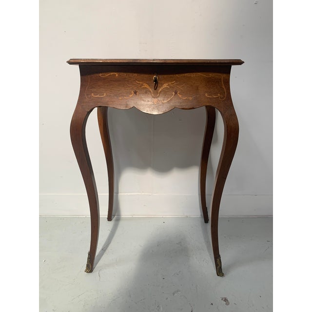 Napoleon III Style Walnut Marquetry Worktable, 20th Century For Sale - Image 11 of 11