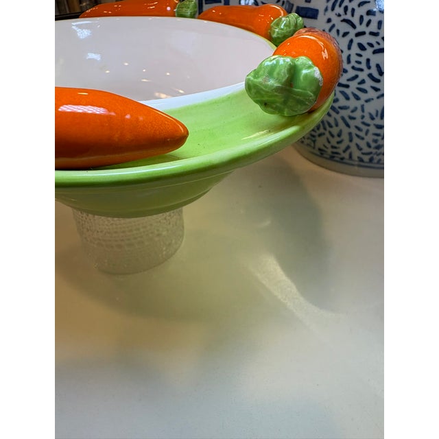 Vintage Trompe L’Oeil Style Carrot Rim Serving Bowl Easter Spring Ceramic Centerpiece Dish For Sale - Image 9 of 11