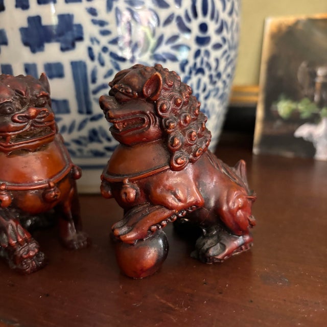 Small Late 20th Century Oxblood Red Foo Dogs- a Pair For Sale - Image 4 of 8