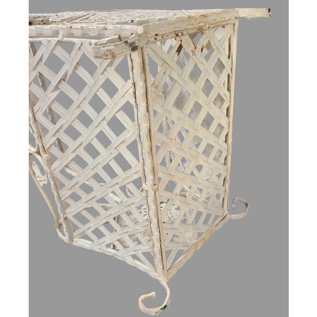 Mid 20th Century Vintage French Shabby Chic Painted White Wrought Iron Magazine Rack For Sale - Image 4 of 6
