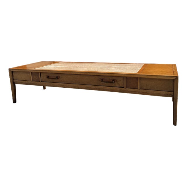 Vintage Drexel Walnut & Travertine Coffee Table For Sale