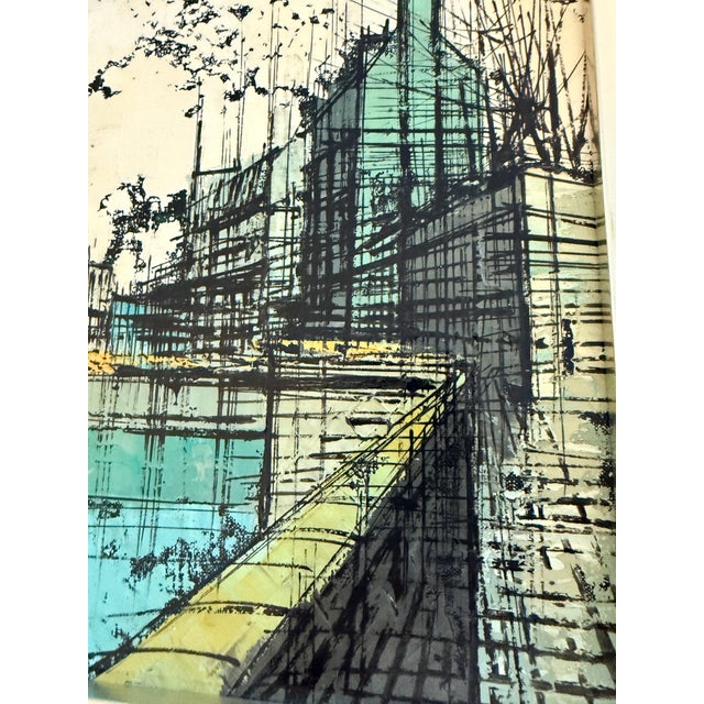 Original Enzo Linca Brutalist Architectural Cityscape Painting in Original Aluminum Frame For Sale - Image 9 of 9