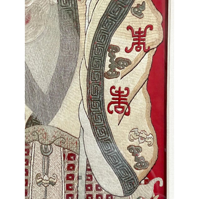 Framed Chinese Embroidery Panel of Longevity Deities For Sale - Image 4 of 13