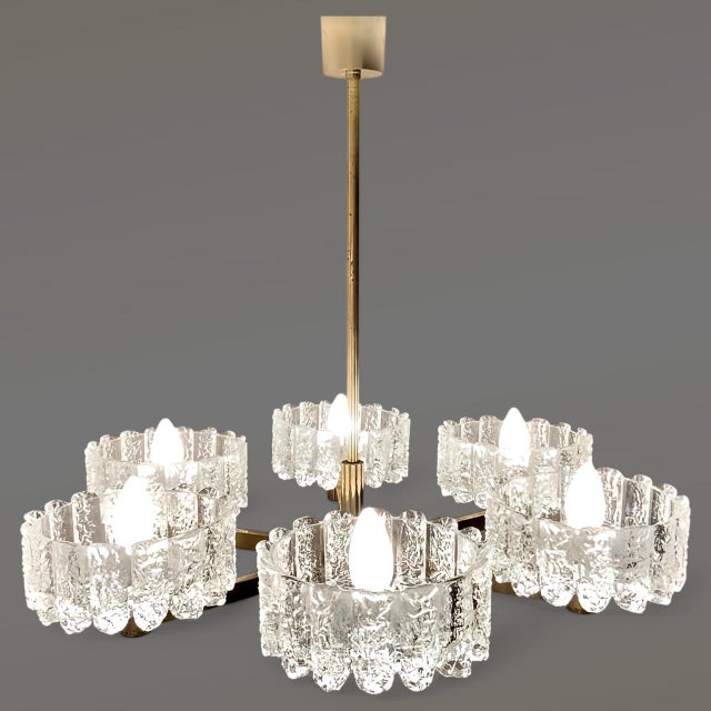 Large Mid-Century Scandinavian Chandelier with Six Thick Ice Glasses attributed by Carl Fagerlund for Orrefors, Sweden, 1960s For Sale - Image 10 of 14