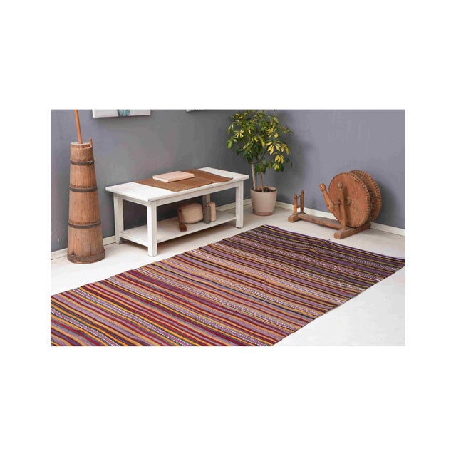 Decorative Vintage Striped Kilim Rug - 4`11" X 12`2" For Sale - Image 4 of 6