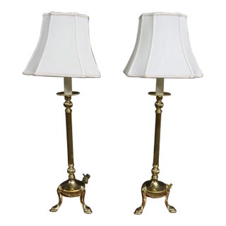 Pair of Solid Brass Trifoot Table Lamps For Sale