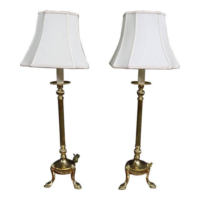 Pair of Solid Brass Trifoot Table Lamps For Sale