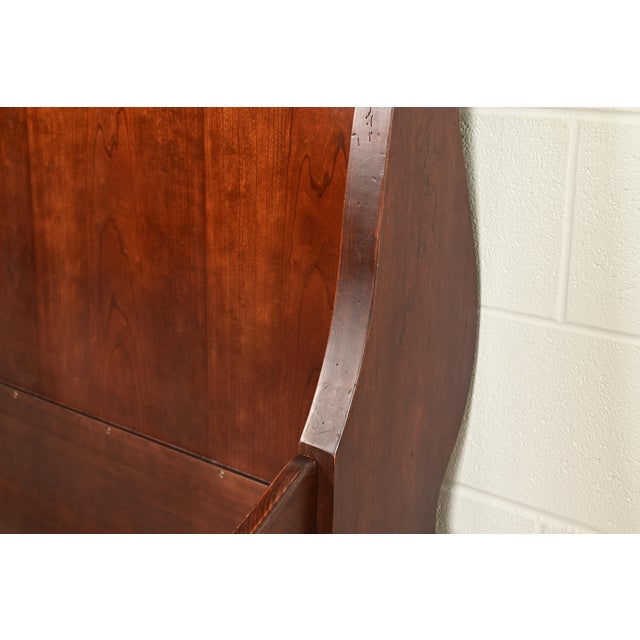 Brown Grange Style French Louis Philippe Carved Cherry Wood King Size Sleigh Bed For Sale - Image 8 of 13