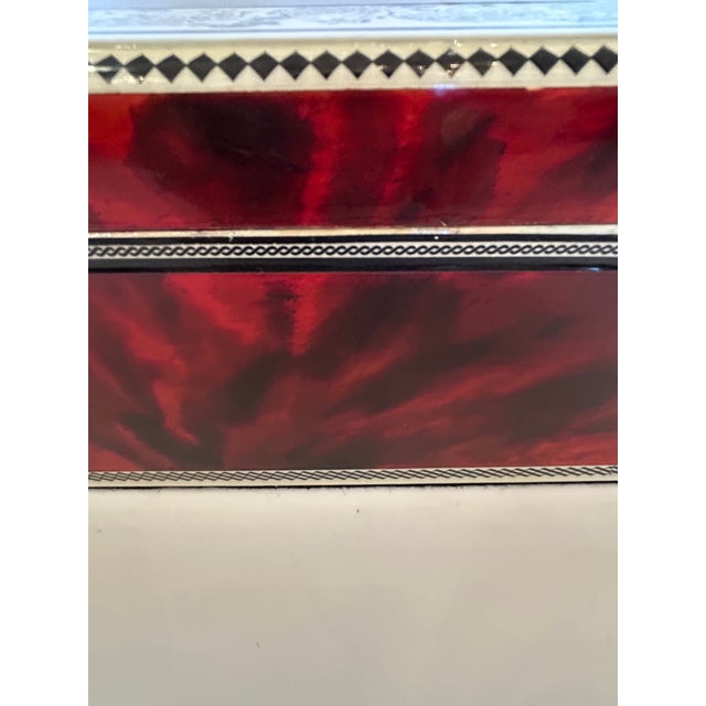 Indian One of a Kind Artist Painted Decorative Red Faux Tortoise Box For Sale - Image 3 of 15