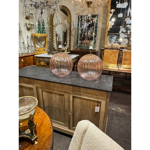 Pair of Large Scale Pink Murano Globe Lamps For Sale In Dallas - Image 6 of 8
