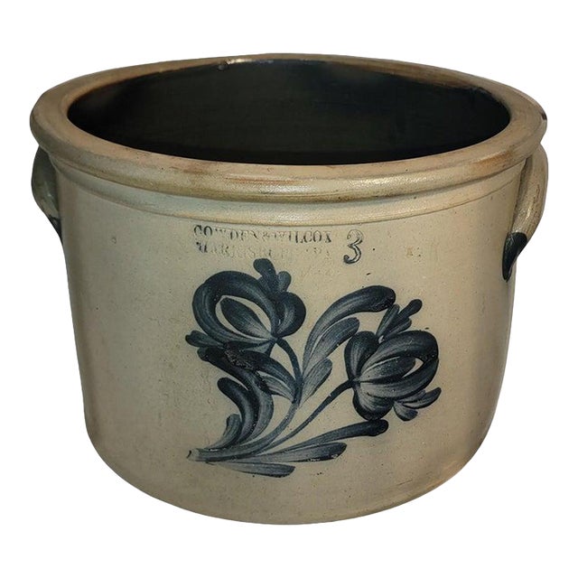 19Thc Decorated Stoneware Crock Cowden & Wilcox Pa. For Sale