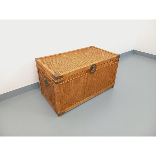 Vintage Trunk in Wood and Rattan, 1960s For Sale - Image 14 of 18