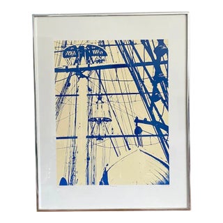 Mid Century Style Framed Rigging Wall Art Litograph For Sale