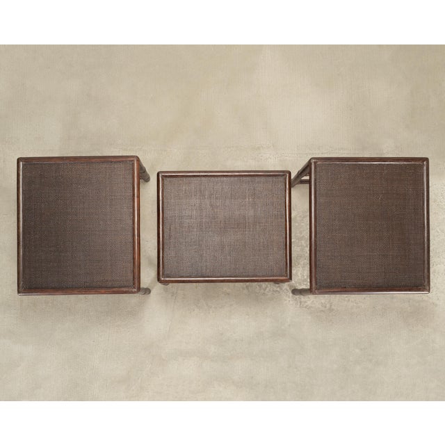 Nest of Three McGuire Rattan Cane Raffia and Oak Side Tables For Sale - Image 12 of 18