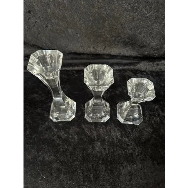 Villeroy & Boch set of 3, lead crystal clear candlestick holders in 3 graduated sizes 6.5", 5.25" and 4" in height....