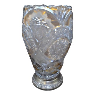Vintage Cut Crystal Vase with Silver Base, 1950 For Sale