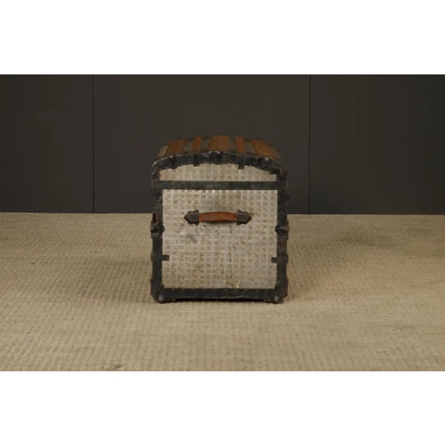 Antique Dome-Top Steamer Trunk With Embossed Zinc Panels and Wood Slats, C. 1890 For Sale - Image 11 of 18