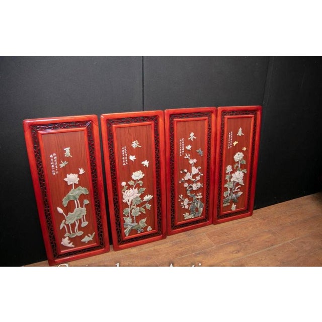 Chinese Hardwood Soapstone Panels Placques, Set of 4 For Sale - Image 6 of 7
