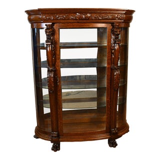 1890 Antique r.j Horner American Empire Tiger Oak Carved Griffin China Cabinet For Sale