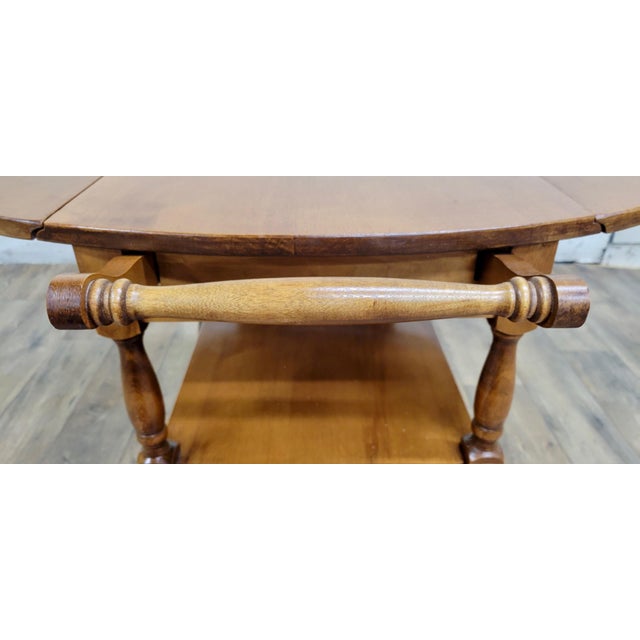 Late 20th Century Vintage Solid Maple Drop Leaf Bar Cart Tea Cart For Sale - Image 5 of 12