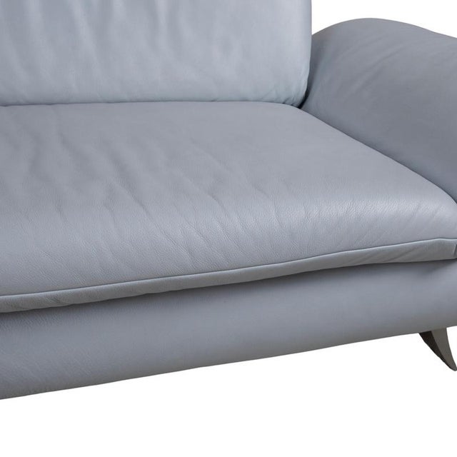 Blue Leather Three-Seater Blue Ice Blue Manual Function Sofa by Koinor Rossini For Sale - Image 8 of 16