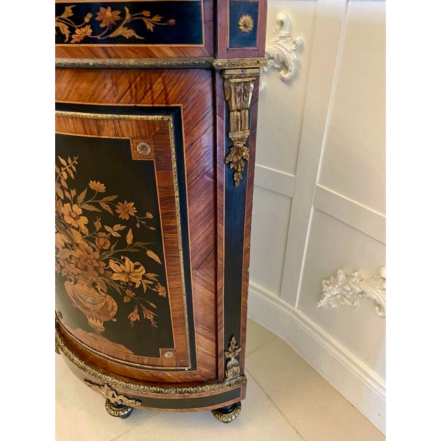 Antique Louis XVI French Marquetry Corner Cabinet with Marble Top, 1860s For Sale - Image 4 of 11