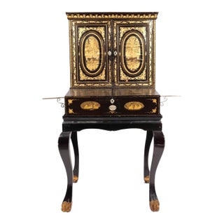 Early 19thc or Late 18th Century Black Lacquer Chinoiserie 3 Piece Secretary For Sale