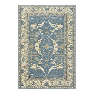 Oushak Rug 5'11'' X 8'10'' Blue Wool Tribal Hand-Knotted Oriental Carpet For Sale