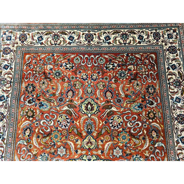 Vintage Turkish Hereke Silk Rug, Hand-Knotted Garden Design, Copper Red, 3' x 5' For Sale - Image 4 of 10