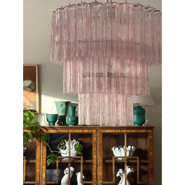 Tubular Pink Murano Chandelier For Sale - Image 3 of 9