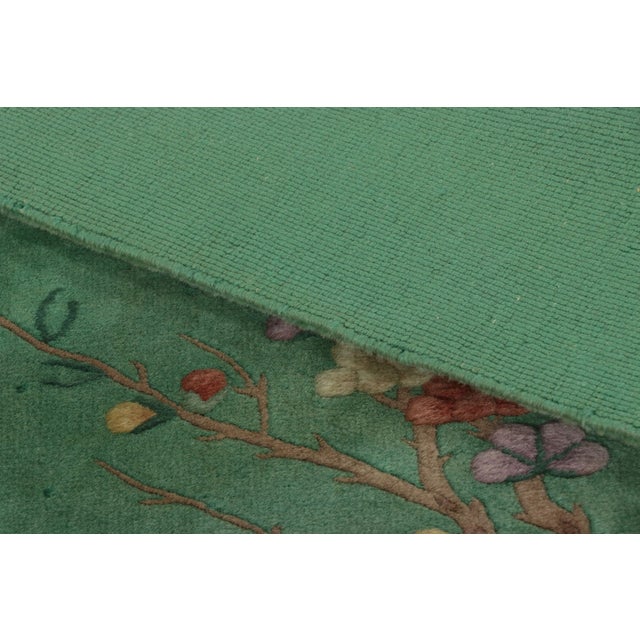 1920s Antique Chinese Art Deco Rug in Green With Florals - Rug & Kilim For Sale - Image 5 of 5